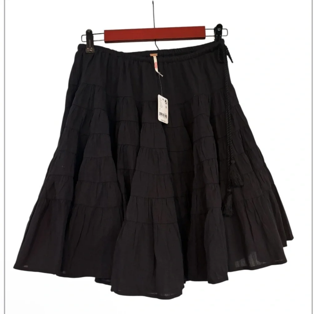 Free People Black Tiered Midi Skirt - Picture 2 of 4